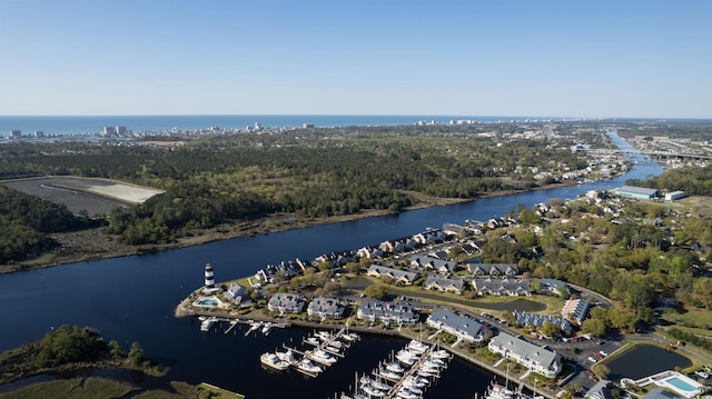 aerial view with a water view