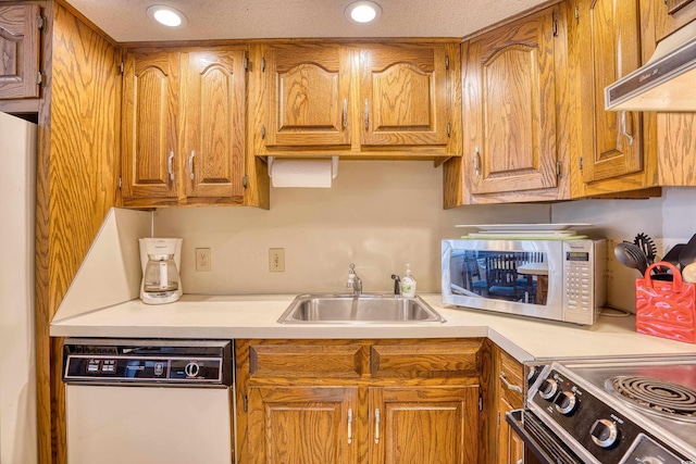 kitchen with stove, white dishwasher, and sink