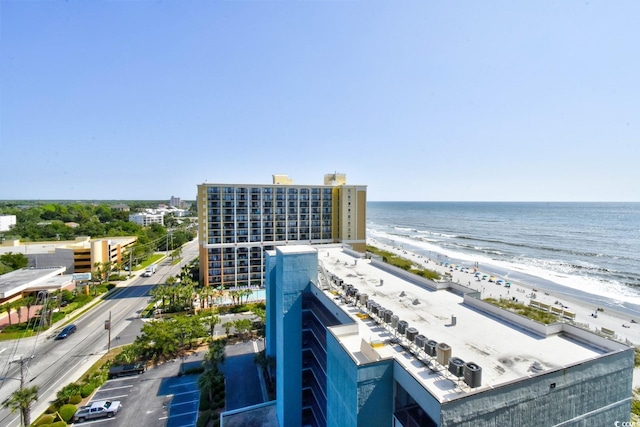 aerial view with a beach view and a water view