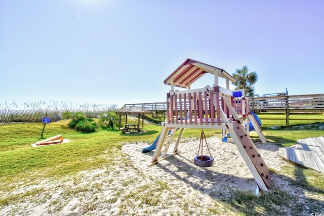 view of playground featuring a yard