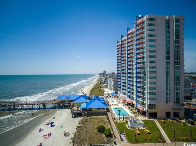 exterior space featuring a view of the beach