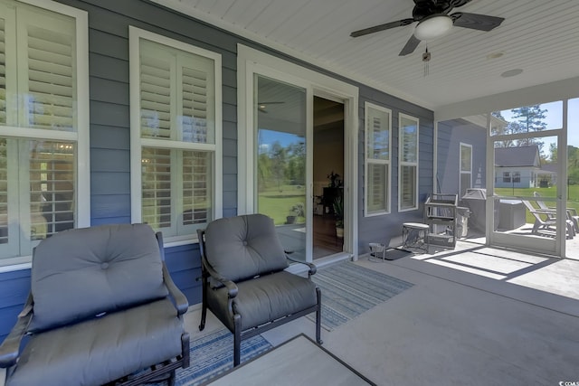 view of patio / terrace featuring ceiling fan and a porch