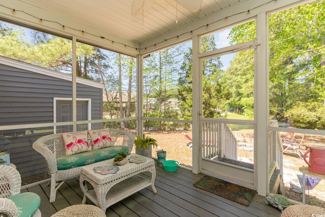 sunroom with wooden ceiling