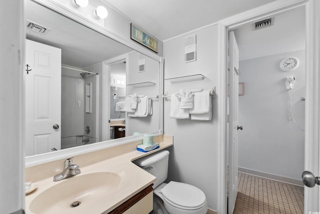 full bathroom with shower / bath combination, vanity, toilet, and tile flooring