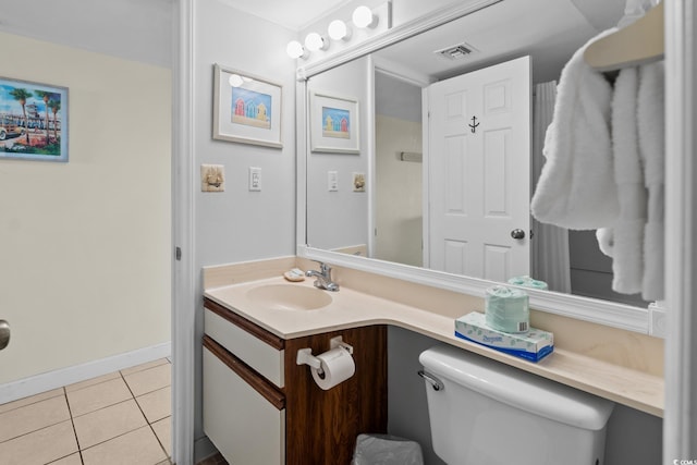 bathroom with tile flooring, vanity, and toilet