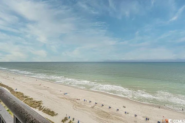 view of water feature with a beach view