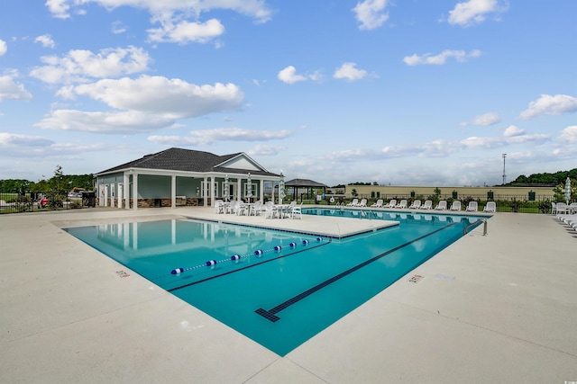 view of pool featuring a gazebo and a patio