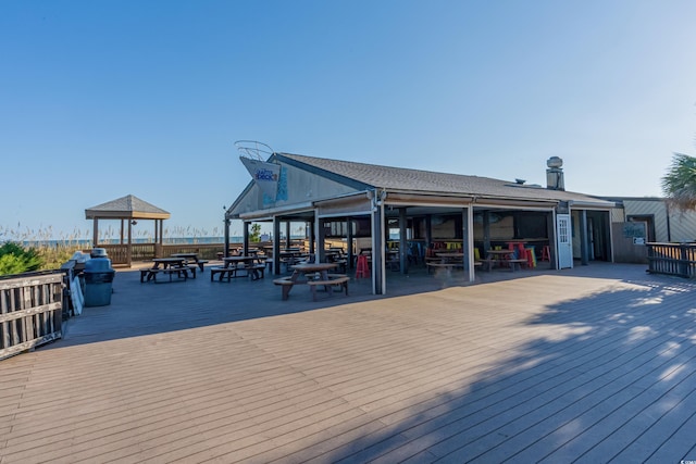 dock area featuring a deck and a gazebo