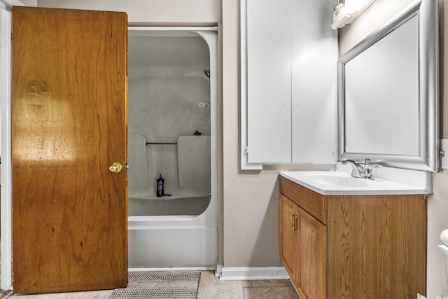 bathroom with tile flooring, shower / tub combination, and vanity