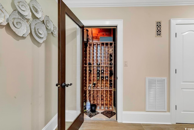 wine cellar with hardwood / wood-style floors