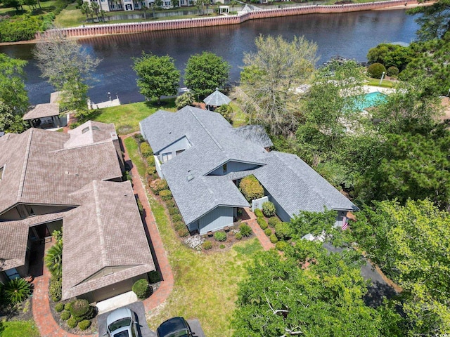 aerial view with a water view