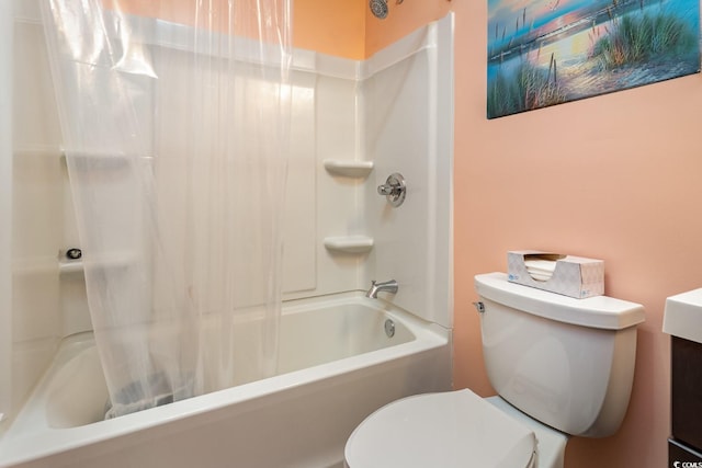 bathroom with toilet and shower / tub combo with curtain