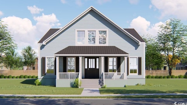 view of front of property with a front yard and a porch