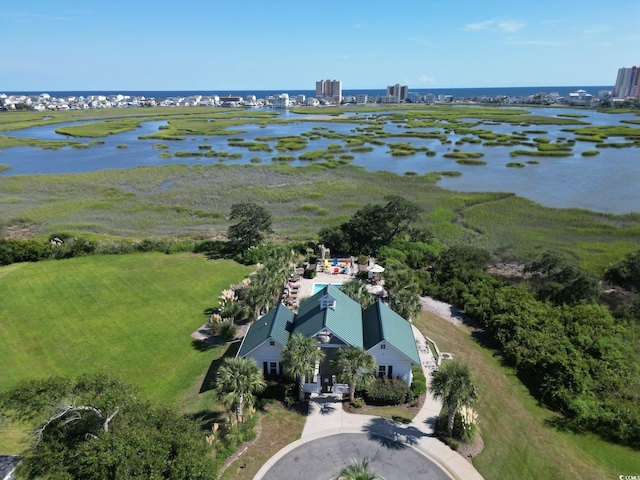 aerial view with a water view