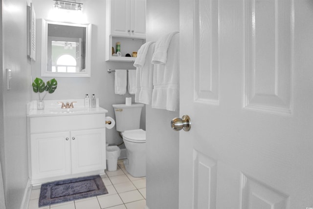 bathroom with tile patterned flooring, vanity, and toilet