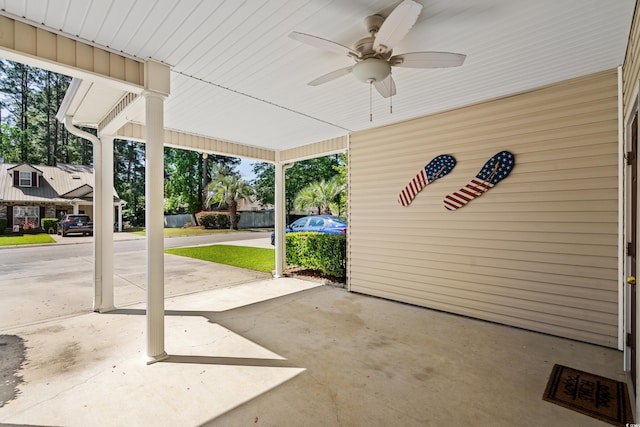 view of patio featuring ceiling fan