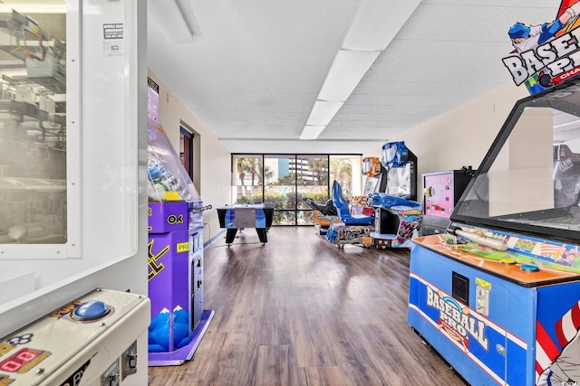 recreation room featuring dark wood-type flooring