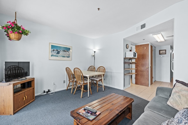 living room with light carpet