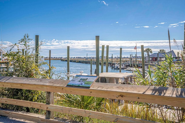 dock area featuring a water view