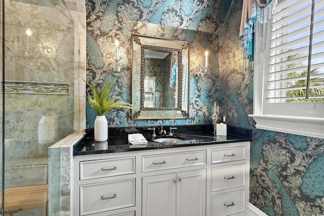 9400 Lake Dr, Myrtle Beach, SC 29572 - bathroom with wallpapered walls and vanity
