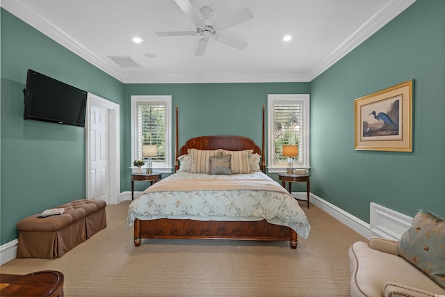 9400 Lake Dr, Myrtle Beach, SC 29572 - bedroom featuring carpet floors, crown molding, baseboards, and visible vents