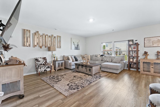 living room with hardwood / wood-style floors