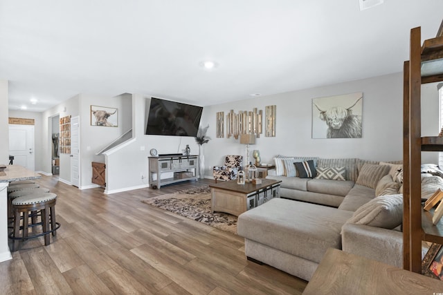 living room with wood-type flooring