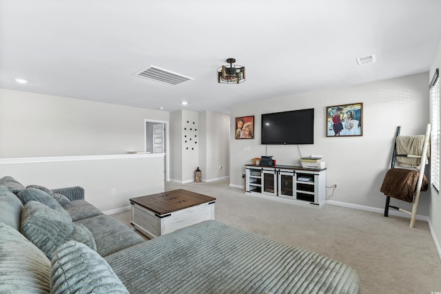 living room featuring light colored carpet