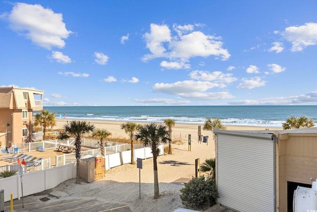 property view of water featuring a view of the beach