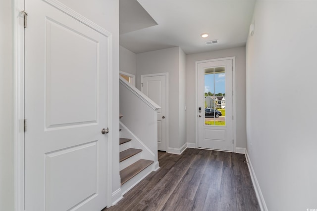 entryway featuring dark wood-type flooring