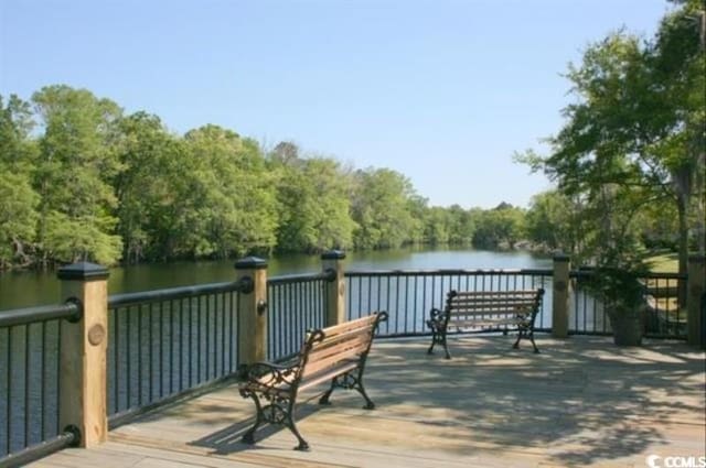 deck with a water view