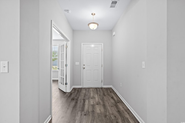 interior space with dark hardwood / wood-style flooring