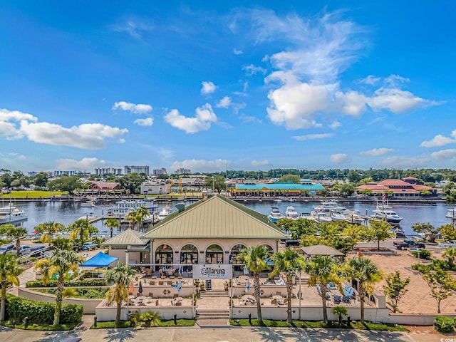 drone / aerial view featuring a water view