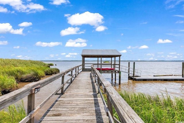 dock area with a water view