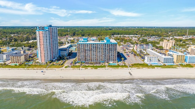 aerial view with a beach view and a water view