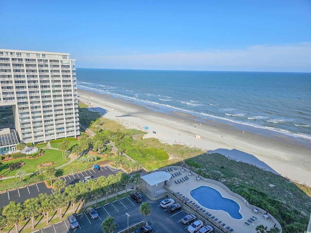 aerial view with a beach view and a water view