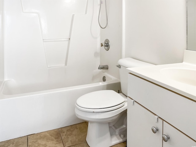 full bathroom with tile flooring, vanity, toilet, and shower / bathtub combination