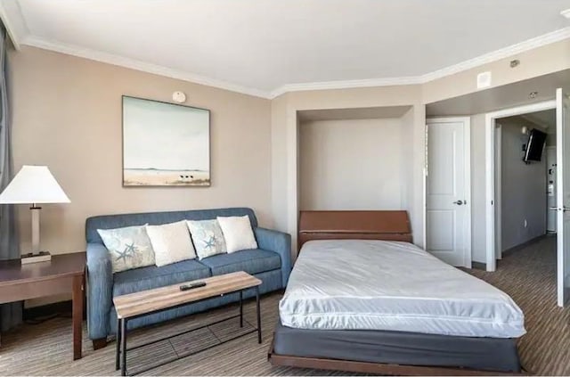 bedroom with crown molding