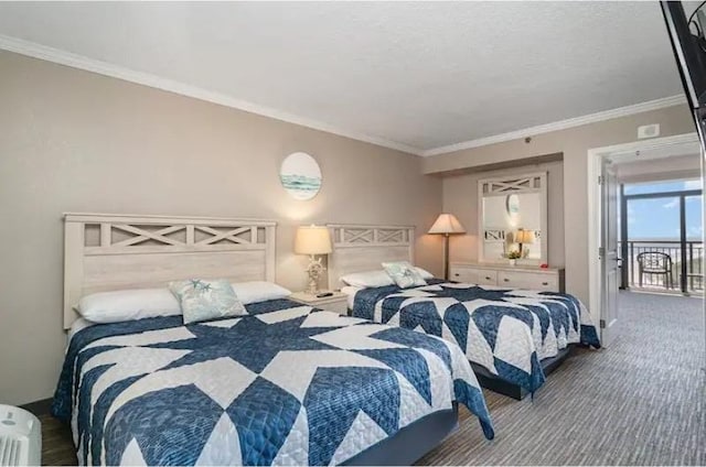 bedroom with carpet and ornamental molding