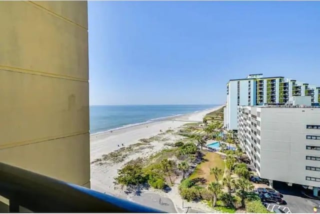 view of water feature with a beach view