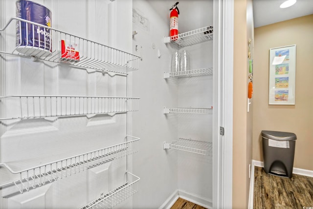 spacious closet featuring dark hardwood / wood-style floors