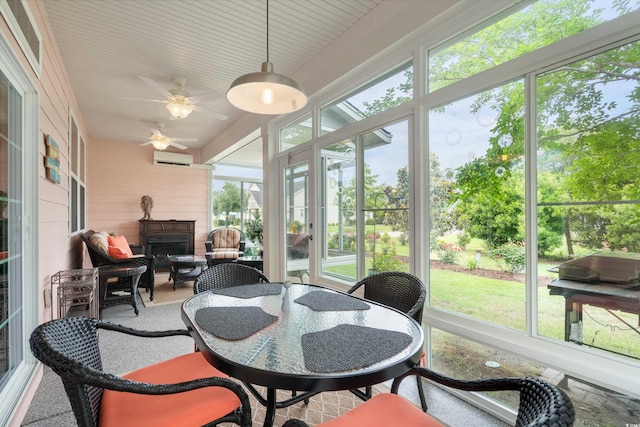 1433 Beaumont Way, Myrtle Beach, SC 29577 - sunroom with a wall unit AC, ceiling fan, outdoor dining area, and outdoor lounge area