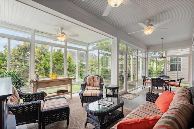 1433 Beaumont Way, Myrtle Beach, SC 29577 - sunroom with a ceiling fan, french doors, and outdoor lounge area