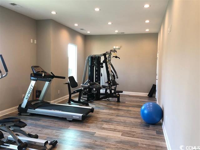 exercise room featuring hardwood / wood-style flooring