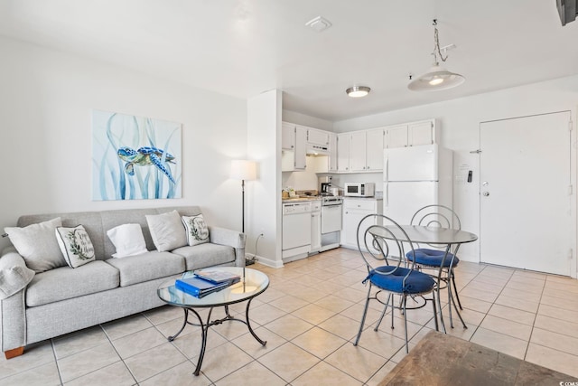 living room featuring light tile patterned floors