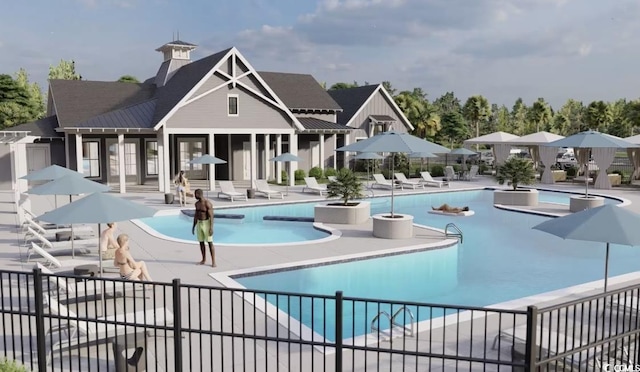 view of swimming pool featuring a patio area