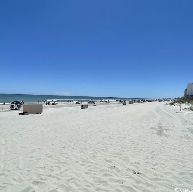 view of water feature with a beach view