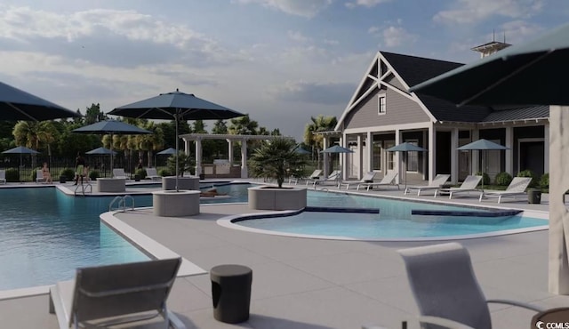 view of swimming pool featuring a patio area