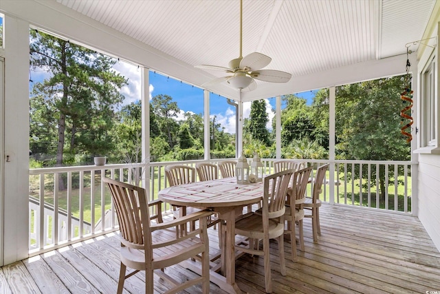 sunroom / solarium with plenty of natural light and ceiling fan