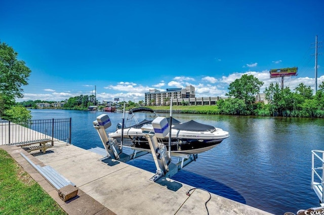 view of dock featuring a water view